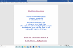 Ayla O'Rourke from 6th Class write this poem using alliteration