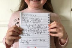 Kayleigh Leonard from Senior Infants wrote a letter to her friend Caoimhe who she misses very much